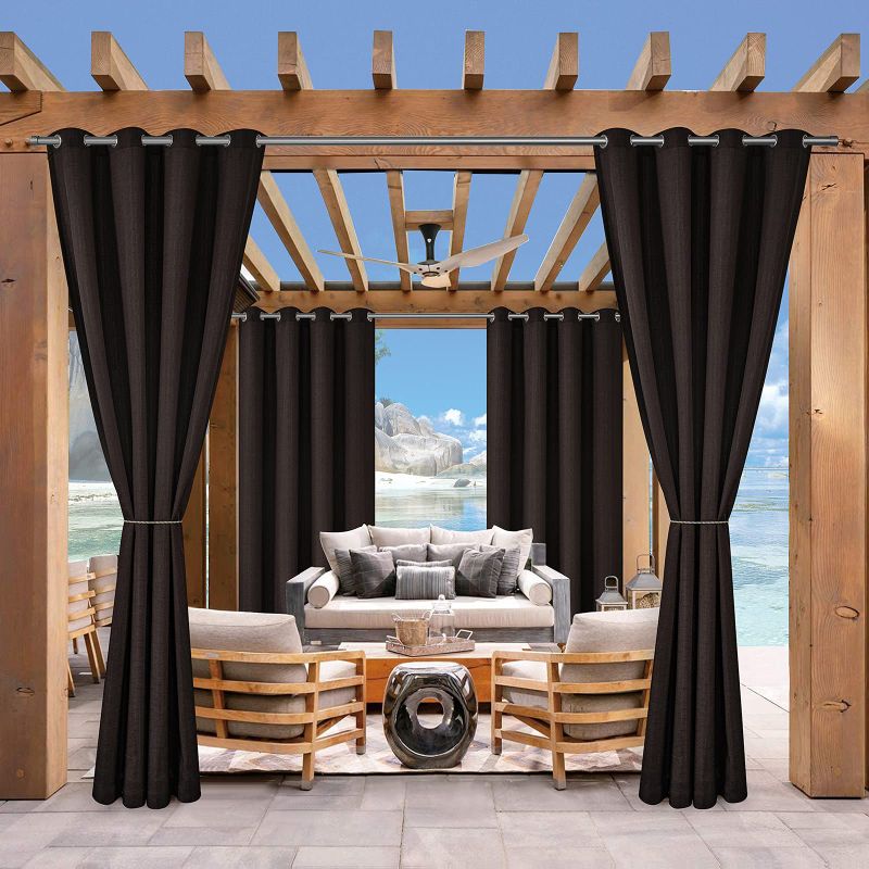 Photo 1 of (2 Panels)Voday Outdoor Curtains for Patio 84x120 Inch - Upgraded Faux Linen Water Repellent Sun Blocking Curtains - Rustproof Ring Top Privacy Protected Room Darkening Drapes for Porch Pergola Cabana Coffee 84"W x 120"L