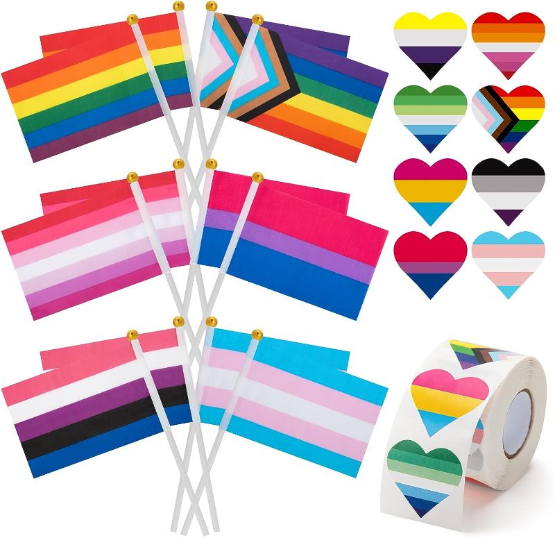 Photo 1 of 5----548Pcs Pride Accessories Stuff, LGBTQ Small Progress Rainbow Pride Flag Heart Sticker for Gay Lesbian Bisexual Trans Pansexual Asexual Polysexuality Non binary Parades Party Favors Supplies Decoration
