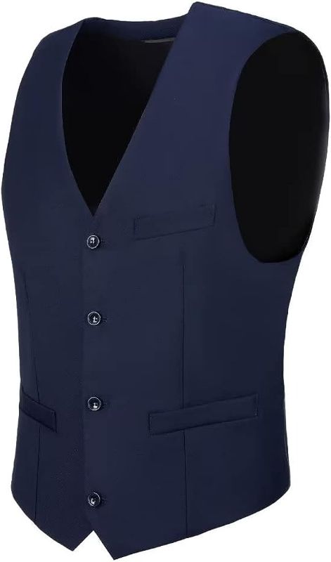 Photo 1 of 3---Qisuma Mens Vest Men's Suit Vests Dress Waistcoat for Men Black Navy Wedding Tuxedo Vests- SIZE S 
