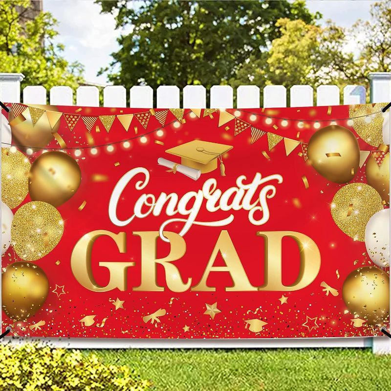 Photo 1 of 5---KatchOn, Congrats Grad Banner Red - Large, 72x44 Inch | Graduation Banner Red | Red and Black Graduation Backdrop | Graduation Party Decorations 2023 Red | Red and Black Graduation Decorations 2023
