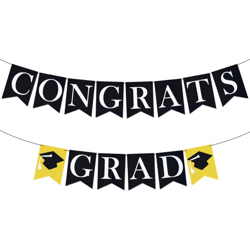 Photo 1 of 6----KatchOn, Congrats Grad Banner Black - Felt, No DIY | Congrats Banner for Black Graduation Decorations Class of 2023 | Graduation Banner for Graduation Party Decorations 2023 | Congratulations Banner