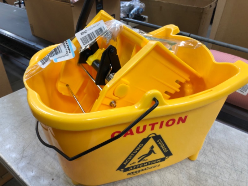 Photo 2 of Amazon Basics Side Press Wringer Combo Commercial Mop Bucket on Wheels, 35 Quart, Yellow