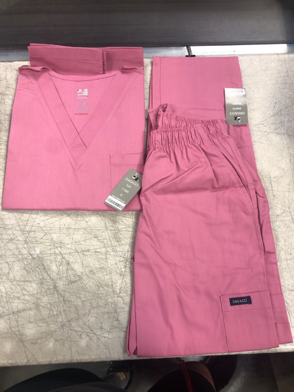 Photo 1 of Dagacci Scrubs Medical Uniform Women and Man Scrubs Set Medical Scrubs Top and Pants
size small - color blush 
