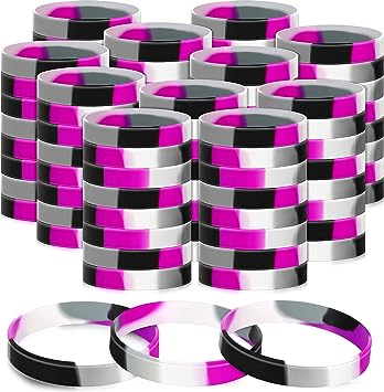 Photo 1 of 240 Pcs Pride Wristbands Bulk Silicone Rainbow Wristbands Pride Bracelet Gifts Pride Accessories Party Decorations Supplies for Gay and Lesbian (Asexual Pride)
