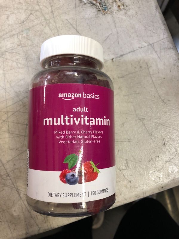 Photo 2 of Amazon Basics Adult Multivitamin, 150 Gummies, 75-Day Supply, Mixed Berry & Cherry (Previously Solimo) 150 Count (Pack of 1)