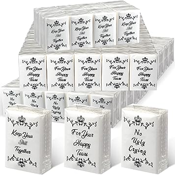 Photo 1 of 150 Pcs Wedding Tissues Packs for Guests Dry Those Happy Tears Tissues 3 Ply 8 x 8 Inch Mini Tissues Travel Size Wedding Favors for Guests Bridal Travel Graduation Party Ceremony Shower
