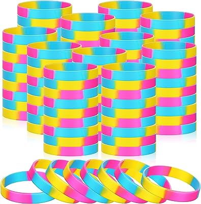 Photo 1 of 240 Pcs Pride Wristbands Bulk Silicone Rainbow Wristbands Pride Bracelet Gifts Pride Accessories Party Decorations Supplies for Gay and Lesbian (Pansexual Pride) 