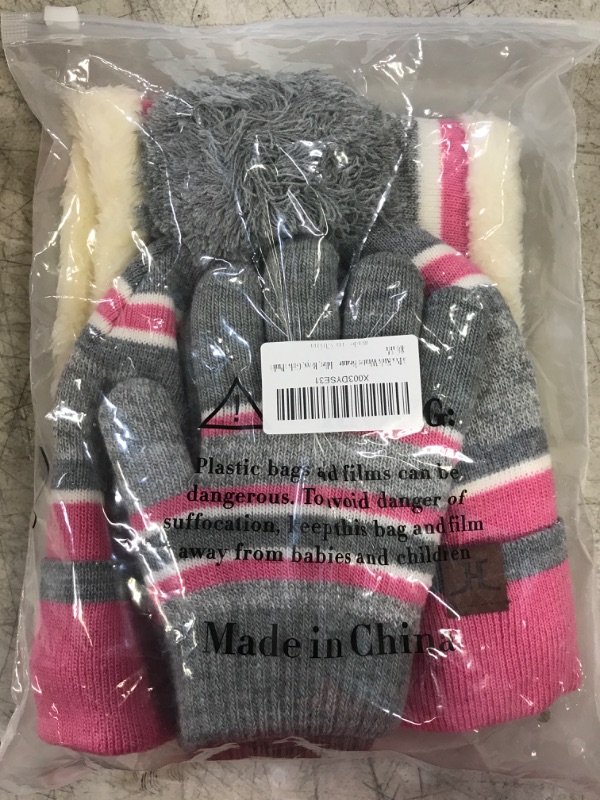 Photo 2 of 3 Pcs Kids Winter Beanie Hat Gloves Scarf Set For Toddler, Boys, Girls, With Polar Fleece Lining Pink (for Kids Aged 3-6) One Size
