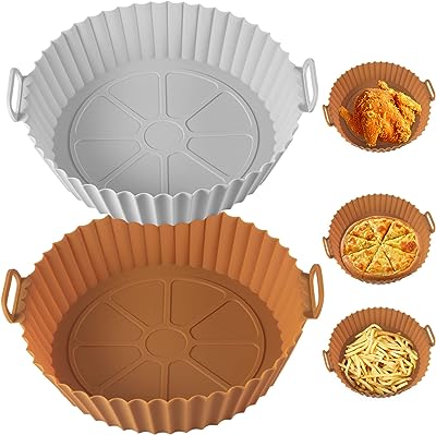 Photo 1 of 2 Pack Air Fryer Silicone Pots,7.5" Silicone Air Fryer Basket,Non Stick Food Safe Air Fryer Oven Accessories,Round Reusable Air Fryer Silicone Liner Fits 3.6 to 6.8 QT Qt Air Fryer (Gray+Brown) https://a.co/d/h8se4uW