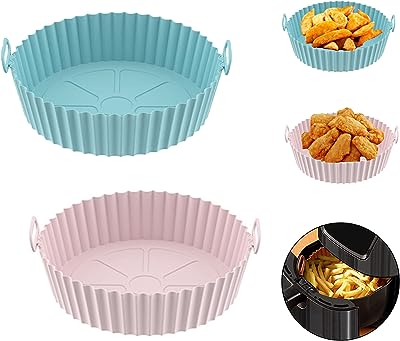 Photo 1 of 2 Pack Air Fryer Silicone Pots,8" Silicone Air Fryer Basket,Non Stick Food Safe Air Fryer Oven Accessories,Round Reusable Air Fryer Silicone Liner Fits 3.6 to 6.8 QT Qt Air Fryer (Pink & Blue)
