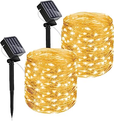 Photo 1 of Heaffey Christmas Solar Fairy String Lights Outdoor,40 FT 120 LED 8 Lighting Modes Copper Wire Light,Waterproof Solar Powered Decoration for Wedding Patio Yard Trees Christmas Party(Warm white,2 pack) https://a.co/d/9Z53FQ7