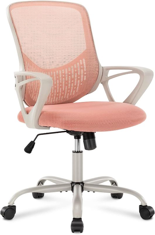 Photo 1 of Home Office Desk Chair Ergonomic Computer Chair Modern Height Adjustable Swivel Chair Mesh Chair with Fixed Armrests/Lumbar Support, Pink
