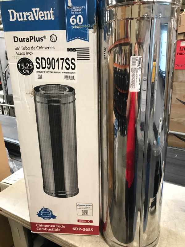 Photo 2 of 6'' x 36'' DuraPlus Stainless Steel Chimney Pipe - 9017SS