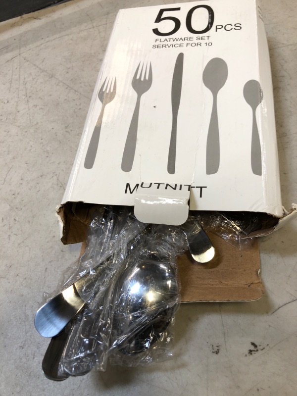 Photo 1 of 50 Piece Silverware Set Service for 10,Premium Stainless Steel Flatware Set,Mirror Polished Cutlery Utensil Set,Durable Home Kitchen Eating Tableware Set,Include Fork Knife Spoon Set,Dishwasher Safe