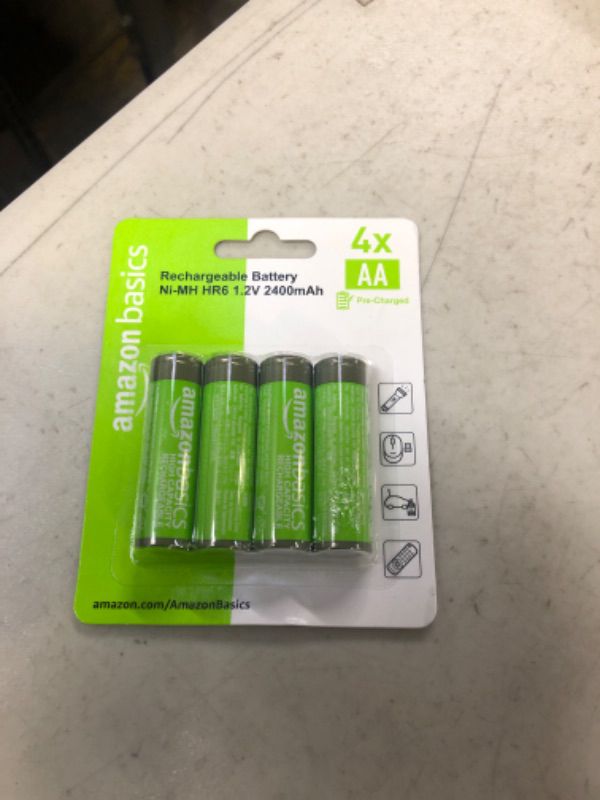 Photo 2 of Amazon Basics 4-Pack Rechargeable AA NiMH High-Capacity Batteries, 2400 mAh, Recharge up to 400x Times, Pre-Charged 4 Count (Pack of 1)