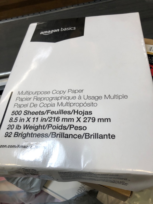 Photo 1 of Amazon Basics Multipurpose Copy Printer Paper, 8.5 x 11 Inch 20Lb Paper - 1 Ream (500 Sheets), 92 GE Bright White 1 Ream | 500 Sheets Multipurpose (8.5x11) Paper