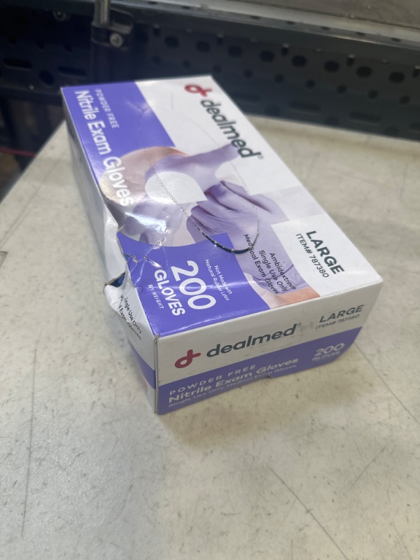 Photo 2 of Dealmed Medical Exam Gloves – 200 Count Large Nitrile Gloves, Disposable Gloves, Non-Irritating Latex Free Gloves, Multi-Purpose Use Medical Gloves for a First Aid Kit and Medical Facilities Purple (Pack of 1) Large (Pack of 200)