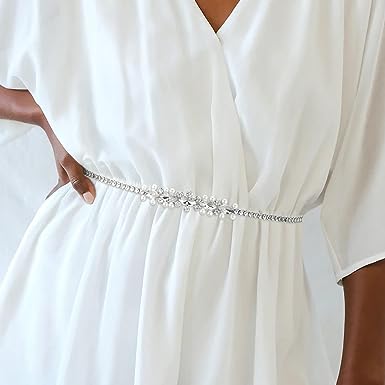 Photo 2 of YooAi Womens Rhinestone Belt for Dresses Crystal Waist Belt for Formal Wedding Dress Belt Bridal Belt Gold Sliver Pearl Fit Waist 26"-36" Sliver Rhinestone