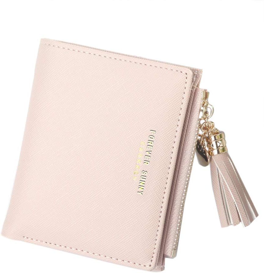 Photo 1 of Belsmi Women's Small Compact Slim Leather Mini Wallet Lady Purse Zipper Pocket Card Organizer Bifold Wallets (Pink)
