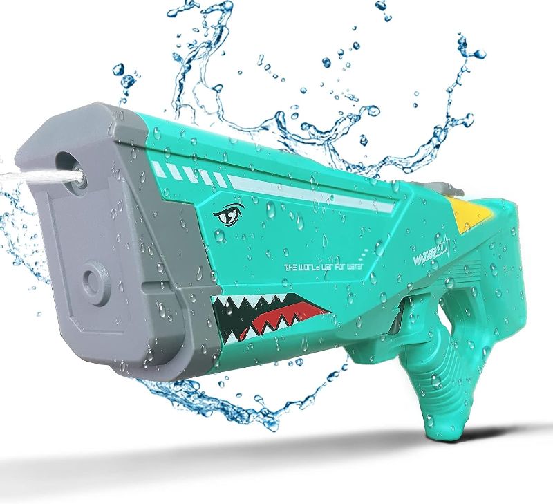 Photo 1 of 600cc Large Electric Water Gun - Shark Squirt Guns Water Blaster Toy 32Ft Spray, Graduation Birthday for Adults Kids Summer Swimming Pool Party Outdoor Activity (Green)
