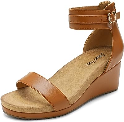 Photo 1 of DREAM PAIRS Women's SIZE 8 Open Toe Buckle Ankle Strap Platform Wedge Sandals Camel
