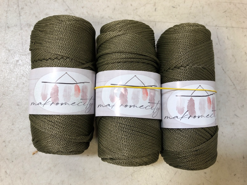 Photo 3 of (LOT OF 3) Makromecity, Polyester Macrame Cord 2mm x 125 Yards (375 feet) 2mm Polypropylene Olive Drab Macrame Cord Crochet Macrame Bag Cord Crafts for Wall Hangings, Bags, Underplate, Rug

