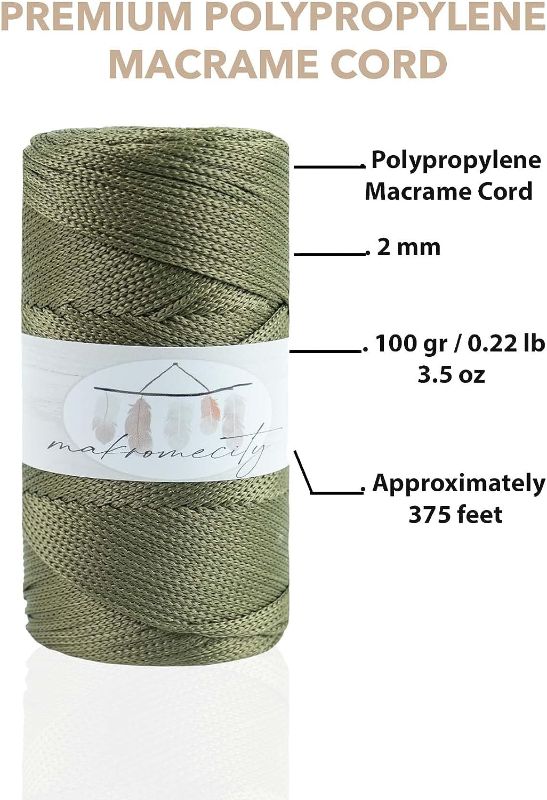 Photo 1 of (LOT OF 3) Makromecity, Polyester Macrame Cord 2mm x 125 Yards (375 feet) 2mm Polypropylene Olive Drab Macrame Cord Crochet Macrame Bag Cord Crafts for Wall Hangings, Bags, Underplate, Rug
