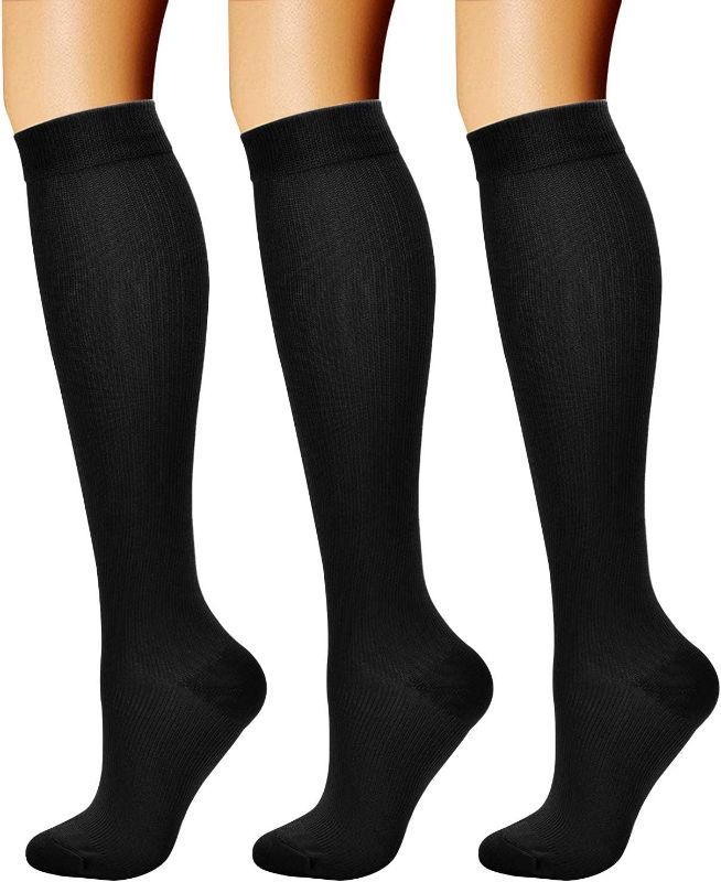 Photo 1 of CHARMKING Black Compression Socks for Women & Men (SIZE: S/M) Circulation (3 Pairs) 15-20 mmHg is Best Support for Athletic Running Cycling
