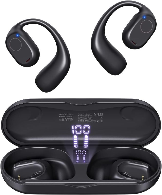 Photo 1 of Open Ear Headphones, Bluetooth 5.3 Wireless Headphones with Digital Display Charging Case 40 Hours Playtime True Wireless Open Ear Earbuds with Earhooks Sports Headphones for Running, Walking, Workout