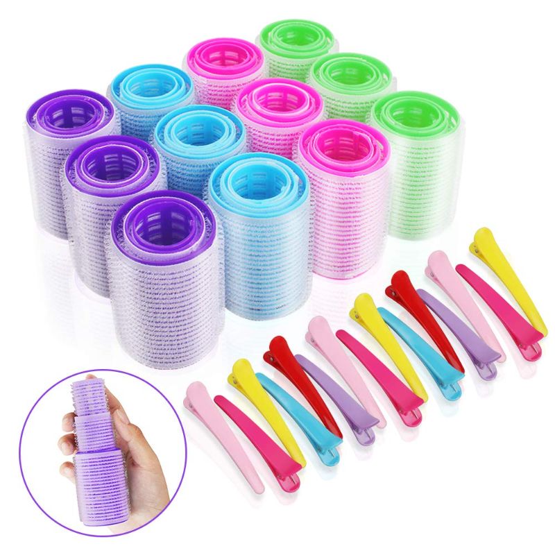 Photo 1 of 36 Pcs Self Grip Hair Roller Set in 3 Sizes and 15 Pcs Plastic Duck Teeth Bows Hair Clips, Self Holding Rollers Salon Hairdressing Curlers for Hair Styling (44mm + 36mm + 25mm)
