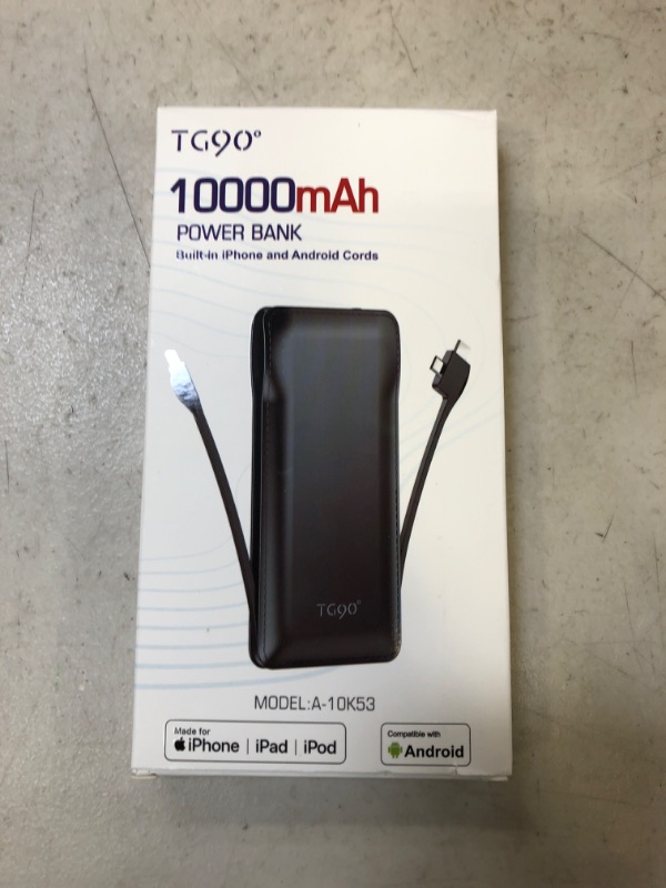 Photo 2 of TG90° Cell Phone External Battery Packs 10000mAh Power Bank with Built in Lightning Cable Portable Charger Battery Backup Compatible with iPhone Android Phone Power Packs