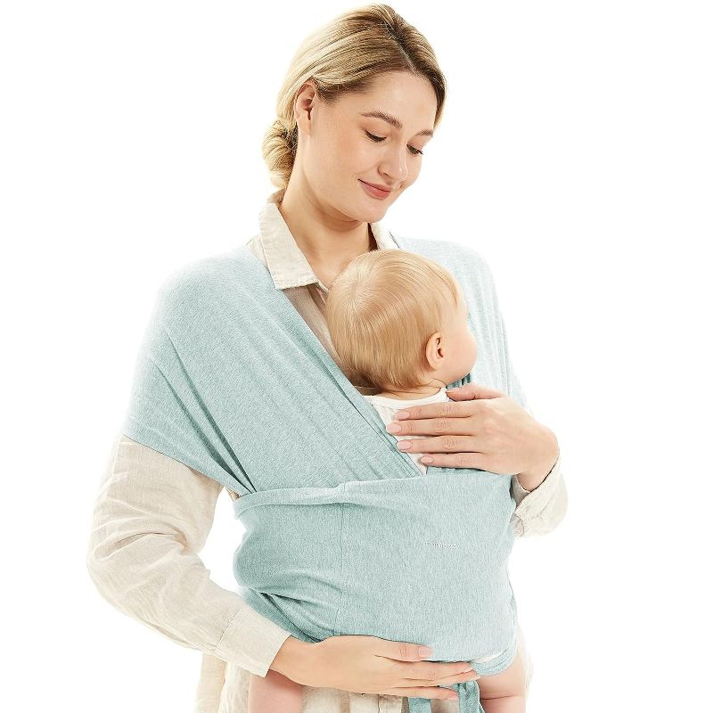 Photo 1 of Momcozy Baby Sling Wrap Carrier for Newborn up to 50 lbs, Adjustable Baby Carrier Wrap Newborn One Size Fits All, Ergonomic Easy to Wear Easy Baby Carrier, Infant Carrier Slings Lake Green
