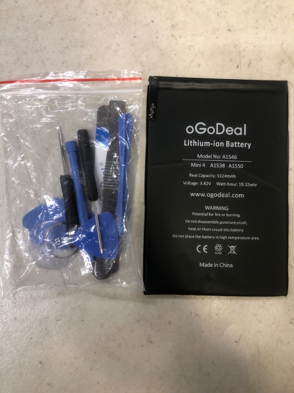 Photo 2 of oGoDeal A1546 Battery Replacement Kit Compatible with Apple iPad Mini 4 A1538, A1550 5124mAh with Repair Tools and Screen Adhesive
