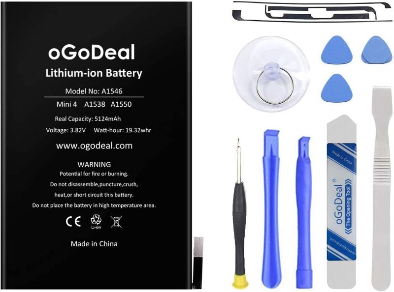 Photo 1 of oGoDeal A1546 Battery Replacement Kit Compatible with Apple iPad Mini 4 A1538, A1550 5124mAh with Repair Tools and Screen Adhesive
