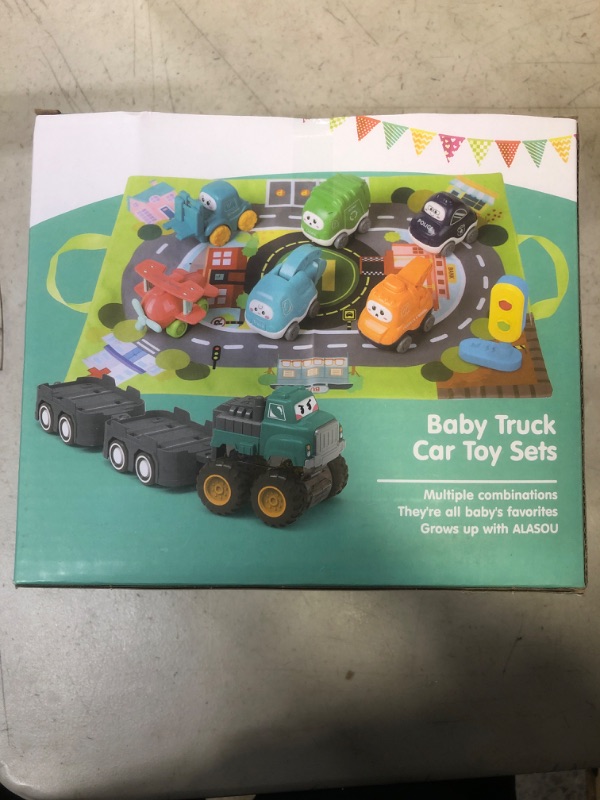 Photo 1 of ALASOU Baby Truck Car Toy with Tractor-Trailor and Playmat/Storage Bag|Baby Toys 12-18 Months|Infant Toys for 1 2 3 Year Old Boy and Girl|1st Birthday Gifts for Toddler Toys Age 1-2 6 Sets with trailor