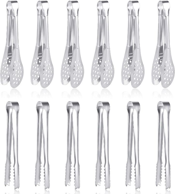 Photo 1 of 12 Pack Premium Small Serving Tongs, Dmoera Mini Stainless Steel Appetizer Tongs, 5Inch,5.2Inch(12.7cm)
