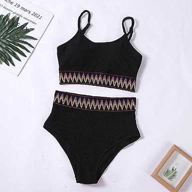 Photo 1 of Adisputent Womens High Waisted Bikini (SIZE:XXL) Sporty Crop Top Swimwear High Scoop Neck Swimsuits Ribbed Two Piece Bathing Suits

