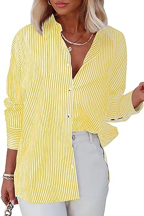 Photo 1 of Diosun Womens (SIZE: M) Striped Button Down Shirts Classic Long Sleeve Stylish Collared Office Work Blouses Tops
