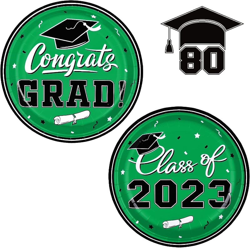 Photo 1 of (LOT OF 3) Gatherfun Graduation Party Supplies 2023 Graduation Party Dinnerware Green Disposable Paper Plates for Congrats Grad Party Decorations, Serve 80
