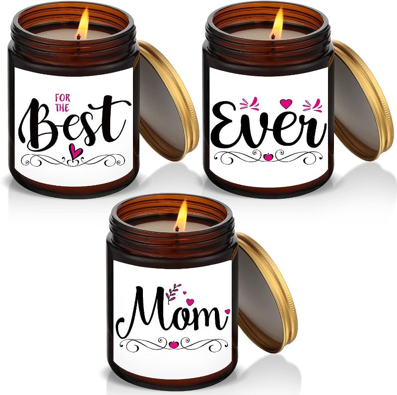 Photo 1 of 3 Pcs Mothers Day Gifts Best Mom Ever Gifts from Daughter Son 7oz Scented Jar Candles Natural Mineral Wax Scented Candles for Women Christmas Mother's Day Birthday Thanksgiving Gifts (Mom, Brown)
