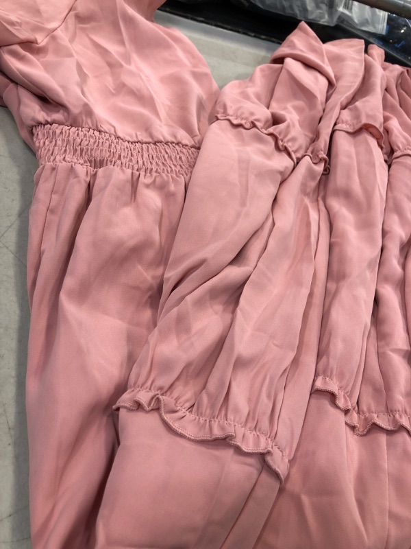 Photo 2 of Zattcas Womens 2023 Summer Casual Long Dress Short Flutter Sleeve V Neck Smocked Tiered Modest Floral Boho Maxi Dress X-Large Pink Blush