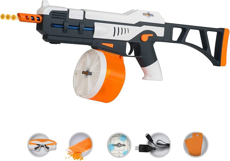 Photo 1 of SplatRball SRB1200 Full Auto Rechargeable Battery Powered Water Bead Gel Ball Blaster  Splatter Ball Gun. Splat R Ball Electric Water Blaster able to Shoot 11 Rounds per Second! (Missing charging cable and piece to hold in battery)
