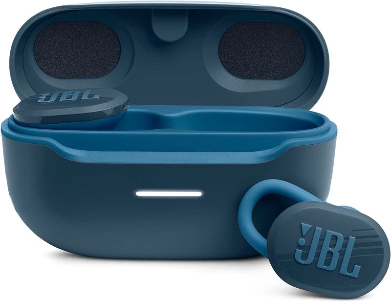 Photo 1 of JBL Endurance Race Waterproof True Wireless Active Sport Earbuds, with Microphone, 30H Battery Life, Comfortable, dustproof, Android and Apple iOS Compatible (Blue)(missing charging cable)
