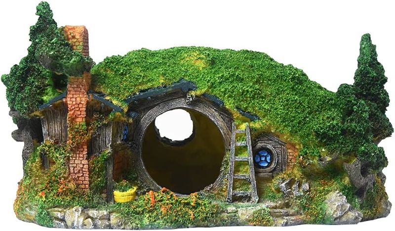 Photo 1 of Aquarium Decorations - Hobbit Fish Tank Decorations Reptile House Hidden Hole Landscaping for Aquarium and Reptiles Decorations Mini Garden Decorating Two Sizes (L)
