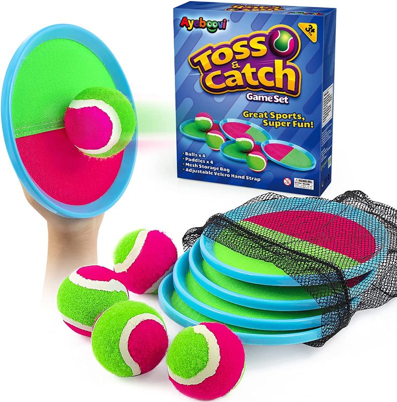 Photo 1 of Ayeboovi Toss and Catch Ball Set Beach Toys Outdoor Games Outdoor Toys Yard Games Boys Toys Gifts for Kids Ball and Catch Game with 4 Paddles and 4 Balls