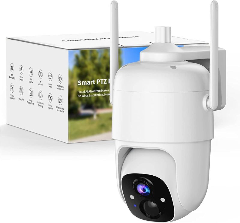 Photo 1 of Outdoor Security Camera, 2K Wireless Outdoor Camera w/ 360° PTZ, Color Night Vision, AI & PIR Motion Detection, Battery Powered Smart Security Camera, Baby/Pet Monitor with 2-Way Audio, IP65, Cloud/SD
