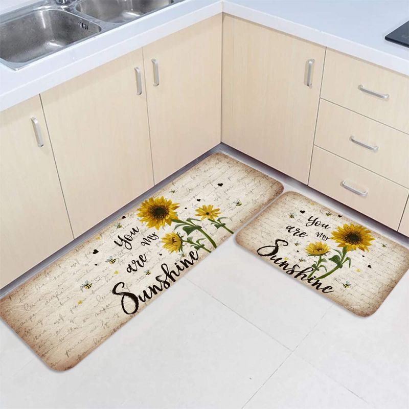 Photo 1 of 2 Piece Non-Slip Kitchen Mat Set Rustic Sunflower Comfort Standing Floor Mats Waterproof Rubber Carpet Oil Proof Kitchen Rugs Set Machine Washable Bathroom Runner Rug Set - You are My Sunshine
