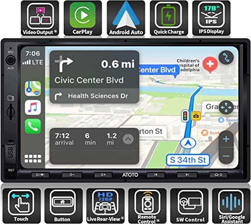 Photo 1 of ATOTO F7 CarPlay & Android Auto Double Din Car Stereo Receiver, 7in IPS Touch Screen Car Radio Bluetooth F7G2A7SE, Mirrorlink, Fast Phone Charge, HD LRV(Live Rearview),Support up to 2TB SSD&512G SD