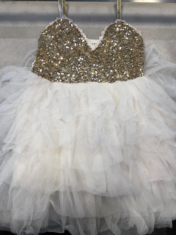 Photo 2 of Cilucu Girls Dress Toddler Kids Party Dress Sequin Tutu Pageant Lace Dresses Gown for Flower Girl Baby  Gold MAY FIT 4/6