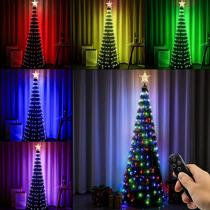 Photo 1 of Joomer Christmas Tree with Lights, 6ft Artificial Collapsible Christmas Tree with Star Tree Topper and 314 LED Color Changing Lights, 18 Lighting Modes, Remote Control & Timer Function, Easy Assembly
